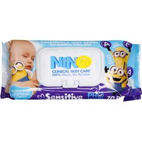 تصویر دستمال مرطوب نینو Sensitive پاک کننده کودک حاوی روغن کالاندولا vitamin A & E 
