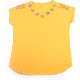 تصویر تی شرت نخی‏ سوزن دوزی‏ سایز ‏فری‏ زرد‏ طرح ‏شقایق‏ 