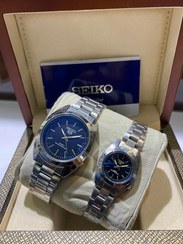 تصویر ساعت طرح سیکو ۵ فلزی ست مردانه و زنانه ۱۳۷۹-R - نقره ای صفحه مشکی / مردانه Seiko design watch 5 sets for women and men 1379-R