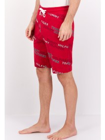 تصویر شلوار خواب کشی مردانه با لوگوی برند، ترکیب قرمز برند Tommy Hilfiger Men Brand Logo Drawstring Pajama Bottom, Red Combo