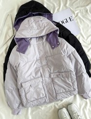 تصویر کاپشن زنانه وارداتی مشکی و بنفش سایز ۳۶ تا ۴۰ 