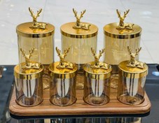 تصویر پاسماوری ۷ پارچه گوزن با کف چوب طلایی 