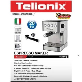 تصویر اسپرسوساز تلیونیکس مدل TEM5111 Telionix TEM5111 Espresso maker