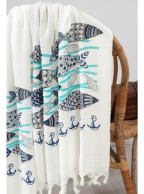 تصویر پتوی حمام پشتمال با طرح بامبو برند mulberry Bamboo Printed Peshtemal Bath Towel