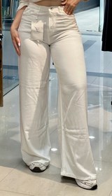 تصویر شلوار پارچه ای سیلک نیم بگ زنانه سفید کد [50032] - سفید / سایز Women’s White Semi-Baggy Silk Fabric Trousers