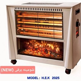 تصویر بخاری برقی طرح شومینه سانلی رنگ سفید و مشکی 