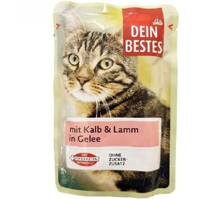 تصویر پوچ گربه دین بست طعم گوشت گوساله و بره در ژله 100 گرم Dein Bestes mit Kalb & Lamm in Gelee 100g