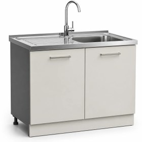 تصویر کابینت پرتابل سینک پی وی سی ضد آب با سینک تک لگن استیل - چوب / سطل زباله Waterproof PVC portable sink cabinet with single stainless steel sink