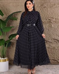 تصویر پیراهن توپی مجلسی یاسمین - مشکی با خال 