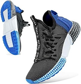 تصویر WETIKE Kids Shoes Boys Girls Sneakers Lightweight Tennis Sports Shoes Slip On Athletic Running Walking Shoes School Casual Trainer Socks Shoes Fashion Soft Black Blue Size 4 