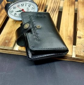 تصویر کیف جا کارتی چرم طبیعی مشکی مدل j109 leather card holder j108