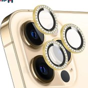 تصویر گلس محافظ لنز دوربین رینگی نگین دار گوشی اپل iPhone 13 Pro Max - طلایی Camera Lens Protector For iPhone 13 Pro Max