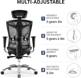 تصویر SIHOO Ergonomic Office Chair with 4D Arms 2-Way Lumbar Support Depth Adjustable Seat PU Headrest Height Adjustable Backrest High Back Computer Desk Chair (Black) - ارسال 15 الی 20 روز کاری 