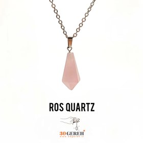 تصویر گردنبند سنگی رزکوارتز اصل و معدنی طرح کراواتی با زنجیر استیل رایگان - ب Rose quartz stone necklace, original tie design