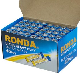 تصویر باتری چهارتایی نیم قلمی Ronda Ultra Heavy Duty Ultra Plus R03P 1.5V AAA بسته 40 عددی Ronda Ultra Plus Heavy Duty