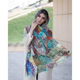 تصویر شال نخی زنانه طرح خطاطی کد 03 Women Shawl Khatati Code 03