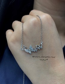 تصویر گردنبند نقره دخترانه طرح پروانه ی نگینی Silver necklace 925