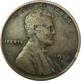 تصویر سکه آمریکا 1 سنت آمریکا وان سنت 1918 سری S 