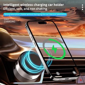 تصویر هولدر وکیومی شارژی موبایل مدل X8 Wireless Charging Manufacture Car Dashboard Magnetic Phone Holder