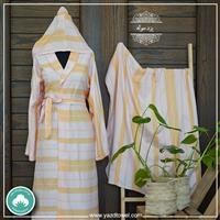 تصویر حوله تنپوش نخی سنتی یزدی طرح آیهان زرد ( سوپر لوکس ) Cotton bathrobe towel