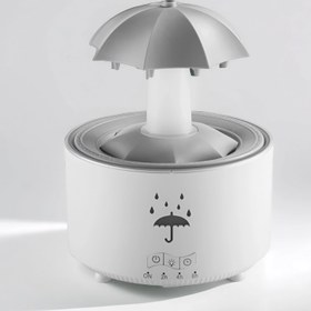 تصویر بخور و چراغ خواب طرح چتر با صدای باران - سفید و مشکی Umbrella raindrop humidifier