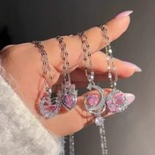 تصویر گردنبند استیل طرح سواروسکی نگین صورتی 