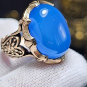تصویر انگشتر طلا روس با سنگ عقیق آبی معدنی کد 37060 