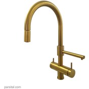 تصویر شیر ظرفشویی شاوری دومنظوره (تصفیه) نوبل مدل فونیکس طلا مات nobel-faucet-phoenix-sink-mixer-filtered-water-pull-down-brushed-golden