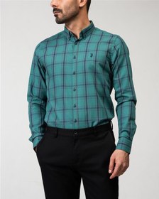 تصویر ​پیراهن مردانه سبز سرمه ای چهارخانه Ebra 