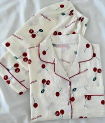 تصویر ست آستین بلند و شلوار موسلین طرح آلبالو 