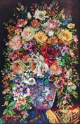 تصویر تابلو فرش ابریشم دستباف تبریز مدل گل و گلدان ترمه دار به ابعاد 50*70 سانتی متر 