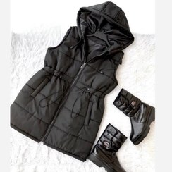 تصویر پافر کوتاه کمرگت پاییزه جنس میکرو فری سایز38تا 46 - مشکی / فری سایز تا 46 