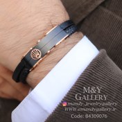 تصویر دستبند مردانه چرمی دو رشته ای چرم و استیل 