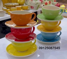 تصویر فنجان نعلبکی لته رنگی دوریکا طرح تکرنگ cup and saucer dorika