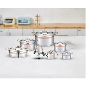 تصویر سرویس قابلمه استیل عرشیا مدل SS270-3280 Arshia Stainless Steel Cookware Set 16Pcs Rose Gold