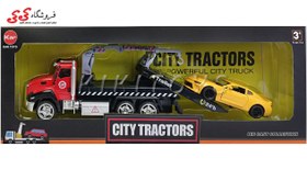 تصویر ماکت تریلی فلزی یدک کش قرمز با ماشین زرد CITY TRACTORS 2212 