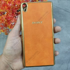 تصویر گارد گوشی Sony Xperia XA Ultra دور طلایی پشت چرم 