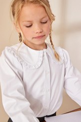 تصویر پیراهن مدرسه بلوز آستین بلند یقه بلند نخی سفید دخترانه آستین بلند راسته | نکست بیبی Next Baby 5485615163 