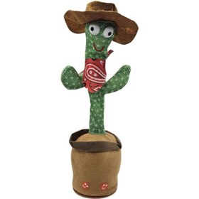 تصویر اسباب بازی ناب سل مدل کاکتوس سخنگو موزیکال رقصنده شارژی چراغدار طرح کلاه دار 