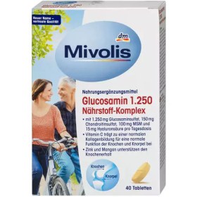 تصویر قرص گلوکزامین 1250 میولیس بسته 40 عددی Mivolis Glucosamine 1,250 nutrient complex, 40 pcs., 66 g