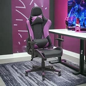 تصویر Modern design Best Executive gaming chair MH-1006-Black Purple for Video Gaming Chair for Pc with fully reclining back and head rest and soft leather (Black Purple) 