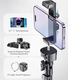 تصویر تریپاد قابل تنظیم همراه با دکمه کنترل سلفی برند PNITRI Pnitri 67'' Phone Tripod Stand with Remote, Extendable Aluminum Ultra-long Selfie Stick Tripod with Remote Stable Cellphone Tripod for iPhone/Samsung, DSLR Camera etc(Matte Black)