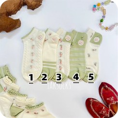 تصویر جوراب مچی پنبه زنانه طرح گل لب کنگره پک ۵ تایی 