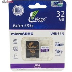 تصویر کارت حافظه microSDHC ویکومن مدل 533X کلاس 10 استاندارد UHS-I U1 سرعت 80MBps ظرفیت 32 گیگابایت 