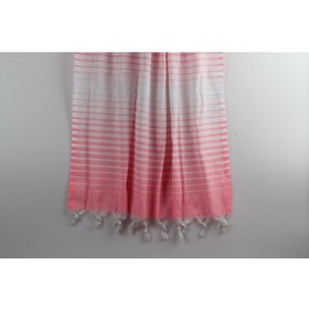 تصویر حوله ساحلی پشمک صورتی 100 در 180 سانتی‌متر برند lux touch Stripe Pink Peshtamal 100 x 180 cm Beach Towel