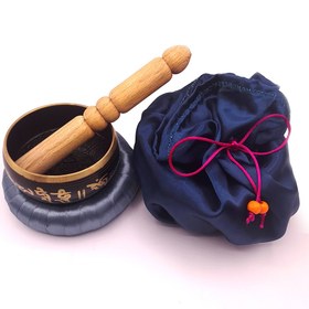 تصویر کاسه تبتی مشکی طلایی 9cm 