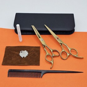 تصویر ست کامل قیچی کوتاهی و پیتاژ حرفه ای A full set of professional short scissors and scissors