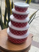 تصویر ست ۵ تکه ظروف نگهدارنده لعابی خالدار 