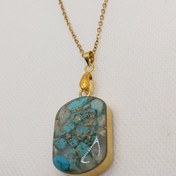 تصویر گردنبند رزینی طرح فیروزه با زنجیر استیل رنگ ثابت 