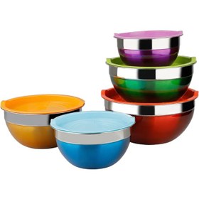 تصویر لگن استيل دربدار 5پارچه رنگي MRS 2008 